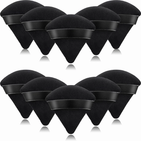 10 PCS Powder Puff, Triangle Soft Makeup Powder Puff, Face Makeup Sponge Puff Velour Makeup Puff Pure Cotton Powder Puff for Loose Mineral Powder Cosmetic Body Contouring Tools (Black) (Black)