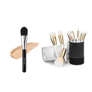 10Pcs Professional Makeup Brushes Set & Flat Foundation Makeup Brush