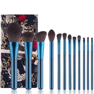 12PCS Blue Makeup Brush Small Portuguese Artificial Gray Mouse Silk Star Blue Beauty Makeup Brush, Foundation Blush Contour Eye Shadow Brush Set (Color : Gold)