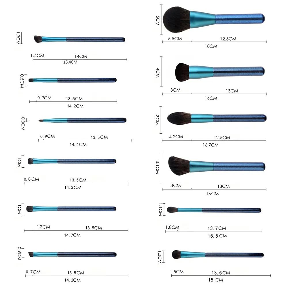 12PCS Blue Makeup Brush Small Portuguese Artificial Gray Mouse Silk Star Blue Beauty Makeup Brush, Foundation Blush Contour Eye Shadow Brush Set (Color : Gold)
