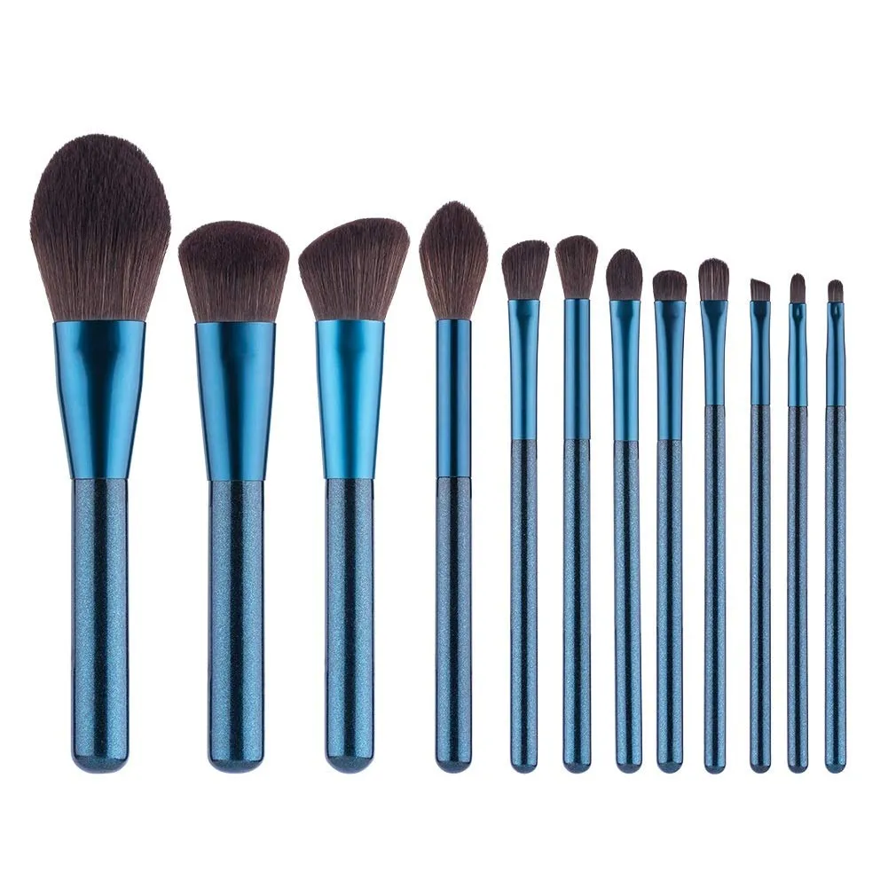 12PCS Blue Makeup Brush Small Portuguese Artificial Gray Mouse Silk Star Blue Beauty Makeup Brush, Foundation Blush Contour Eye Shadow Brush Set (Color : Gold)