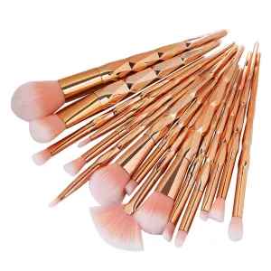 15pcs Makeup Brushes Set,Diamond Handle Cosmetic Brushes Kit For Powder Liquid Foundation Blush Eye Shadow (rose gold)