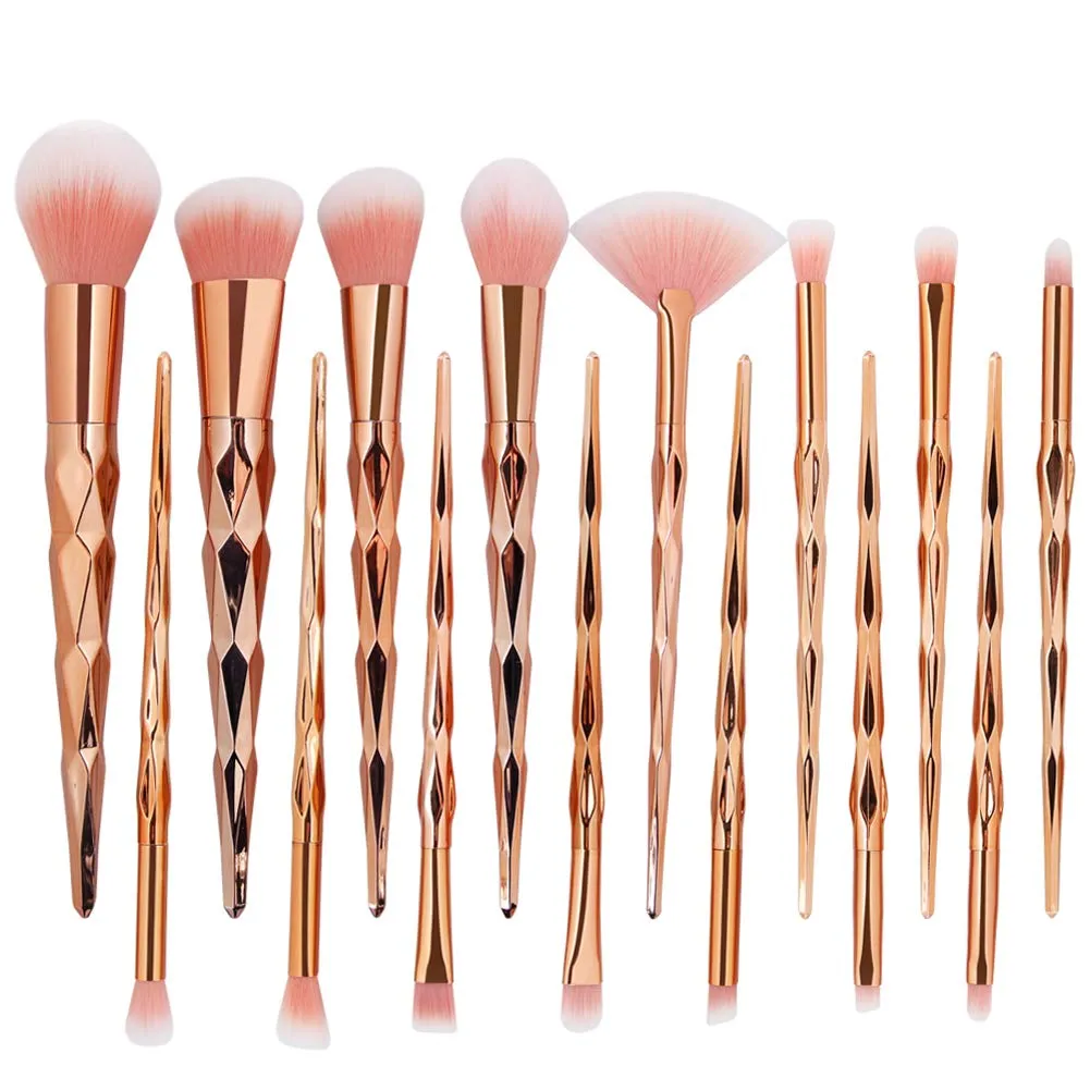 15pcs Makeup Brushes Set,Diamond Handle Cosmetic Brushes Kit For Powder Liquid Foundation Blush Eye Shadow (rose gold)