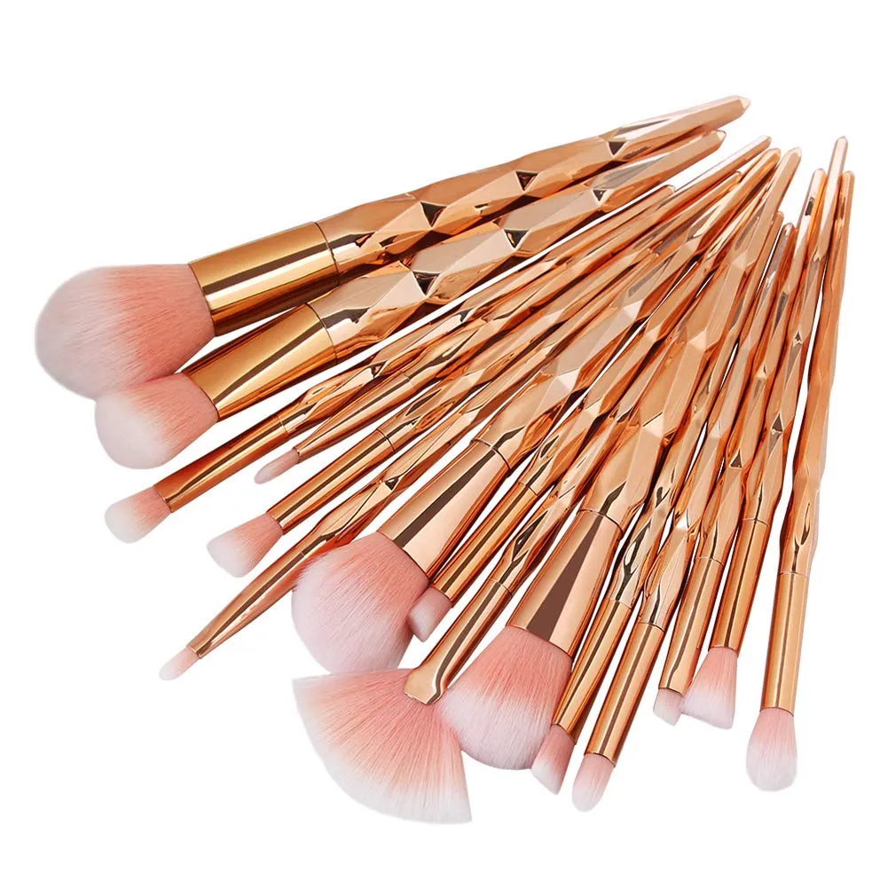 15pcs Makeup Brushes Set,Diamond Handle Cosmetic Brushes Kit For Powder Liquid Foundation Blush Eye Shadow (rose gold)