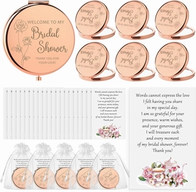 20 Sets Bridal Shower Favors for Guests Include Rose Gold Compact Mirror Makeup Mirrors with Flower Thank You Cards and Organza Bags Bridesmaid Gifts Wedding Party Favors Souvenirs