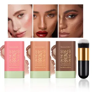 3 Pcs Cream Contour Sticks, Includes Bronzer Stick and Cream Blush Stick, Eyeshadow Stick Face Contouring Pen Face Makeup for Beginners, Long Lasting, Smooth Natural, Water-resistant