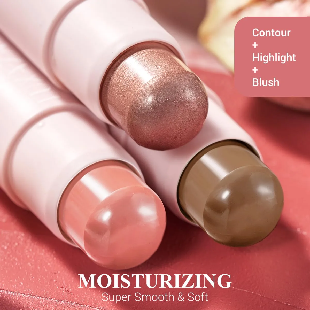 3PCS Cream Blush Contour Highlighter Bronzer Stick Makeup Set for Girls and Women #HCB5 Tanned
