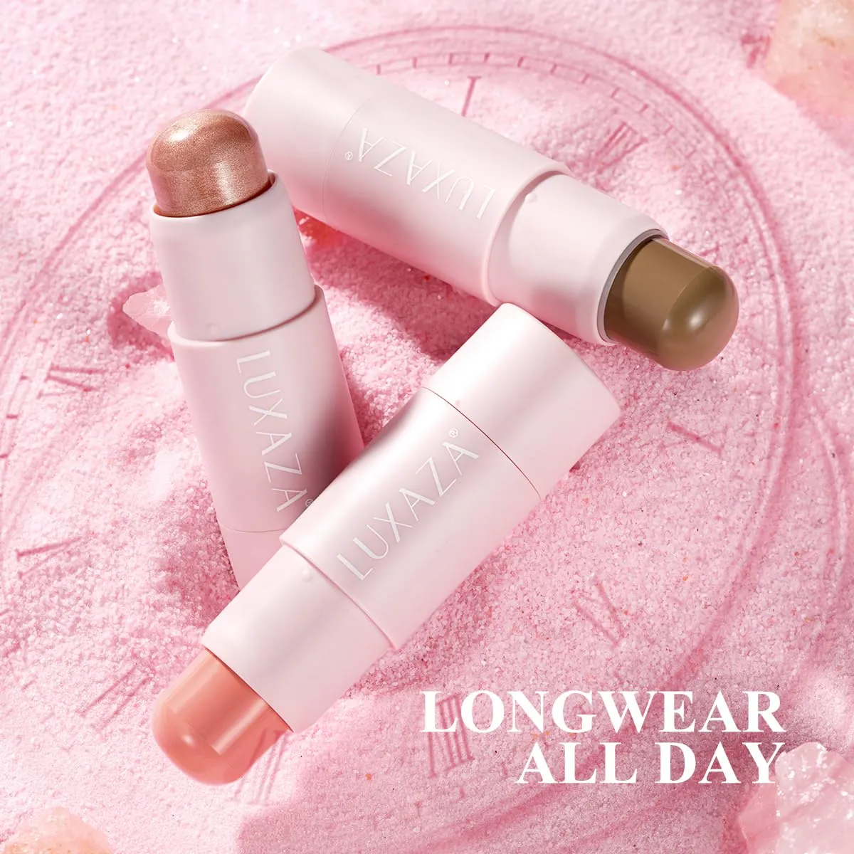 3PCS Cream Blush Contour Highlighter Bronzer Stick Makeup Set for Girls and Women #HCB5 Tanned