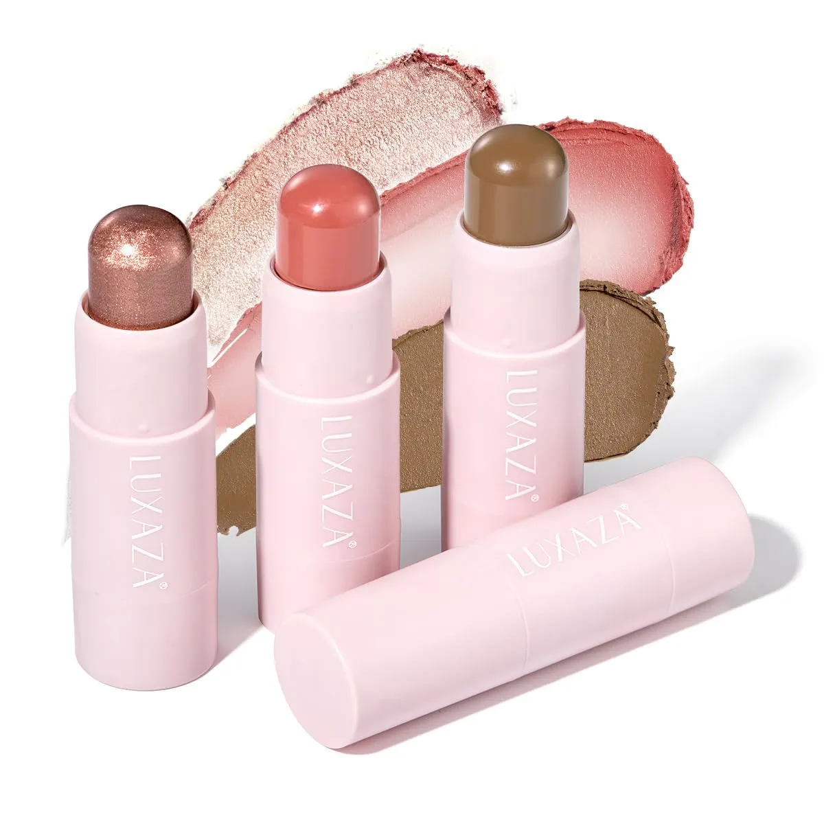 3PCS Cream Blush Contour Highlighter Bronzer Stick Makeup Set for Girls and Women #HCB5 Tanned