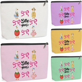 5 Pack Cute Funny Bow Animal Goose Lover Goose Gifts Makeup Bag, Travel Essentials Cosmetic Bags for Women, Leader Mom Coworker Friend Toiletry Bag Girls Trip Birthday Christmas Bachelorette Party