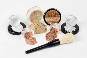 6PC Makeup Kit with Brush (Cocoa), All-Natural Loose Powder, Includes Lightweight Matte Foundation, Blush, Radiant Bronzer, Translucent Primer & Finishing Powder
