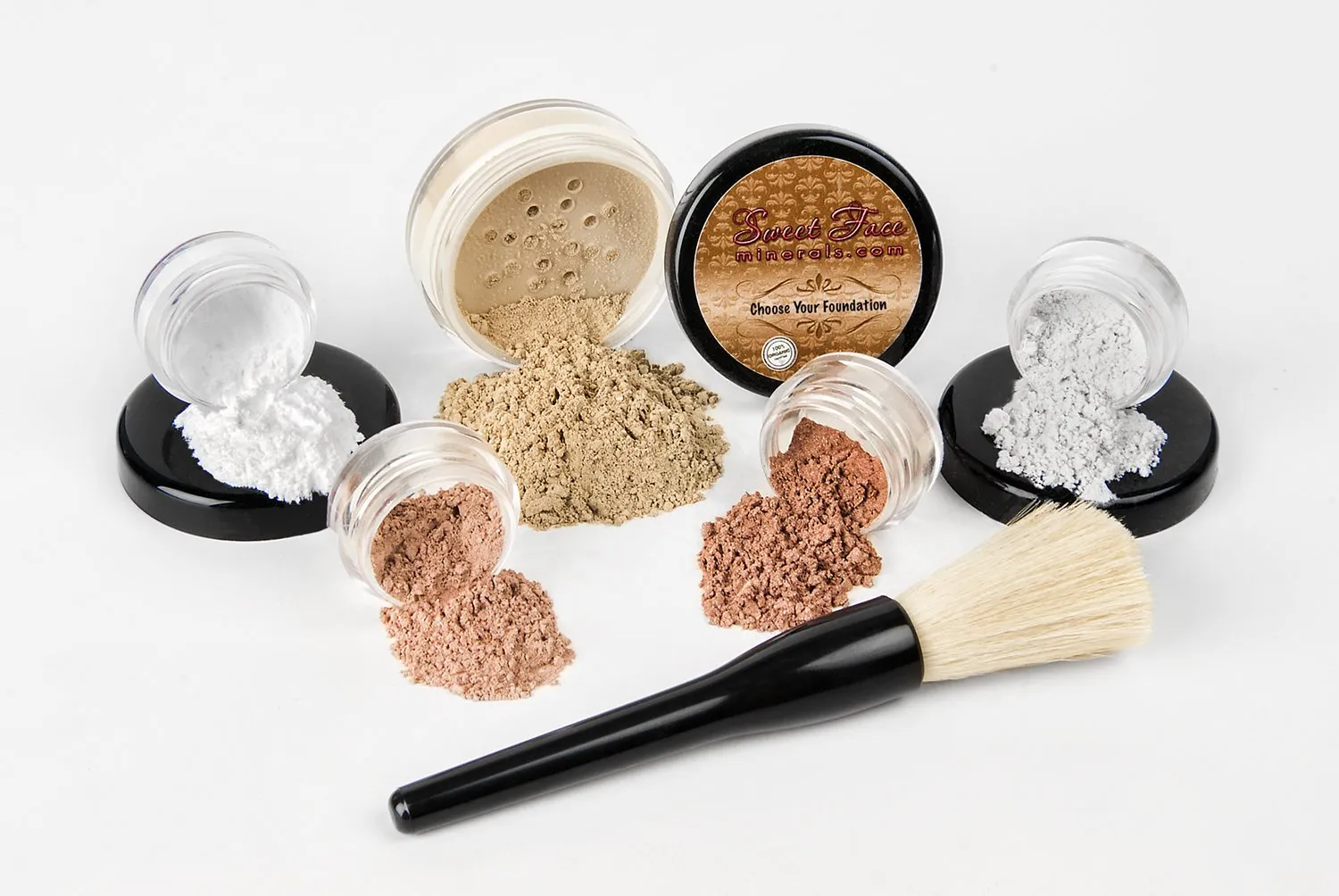 6PC Makeup Kit with Brush (Cocoa), All-Natural Loose Powder, Includes Lightweight Matte Foundation, Blush, Radiant Bronzer, Translucent Primer & Finishing Powder