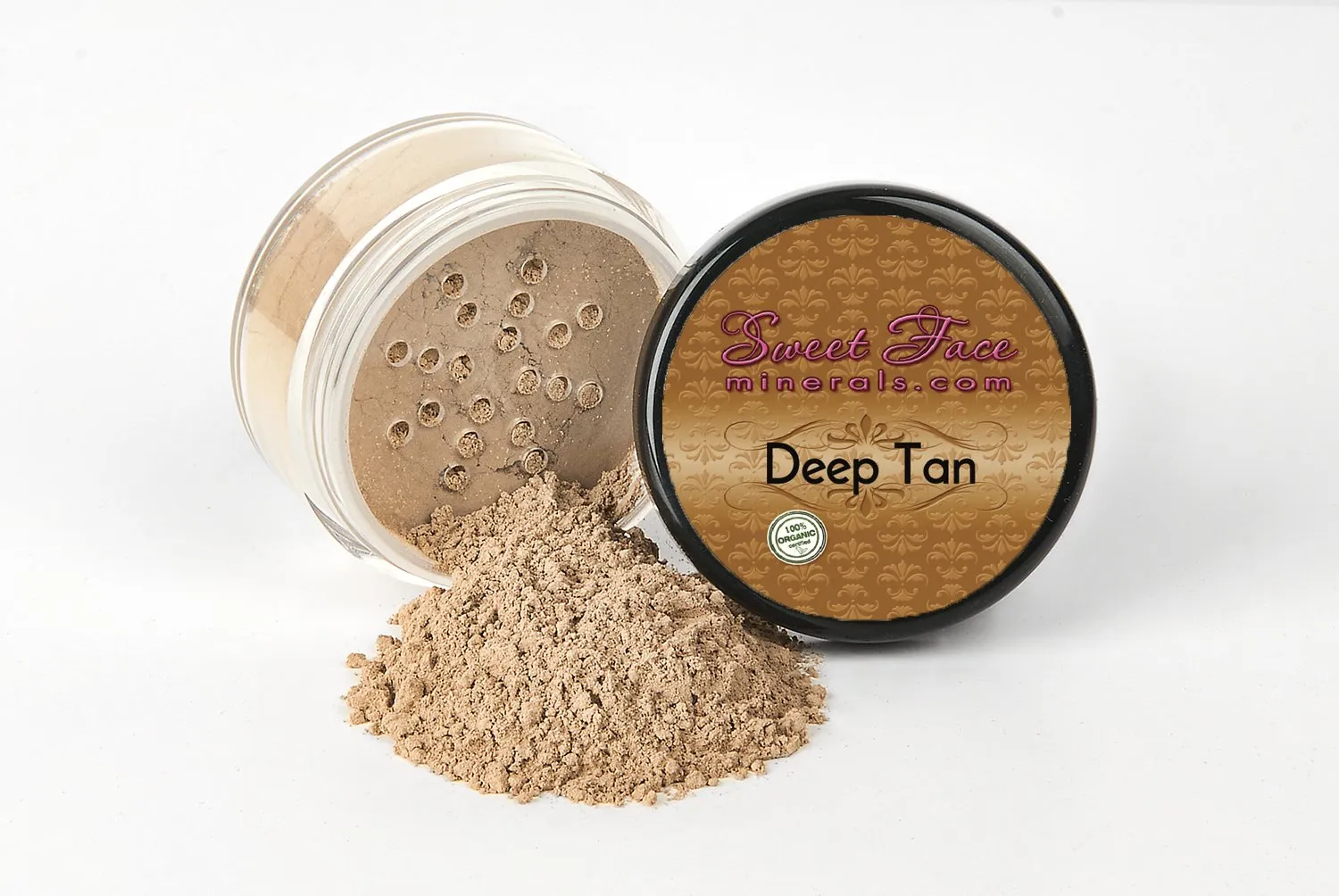 6PC Makeup Kit with Brush (Deep Tan), All-Natural Loose Powder, Includes Lightweight Matte Foundation, Blush, Radiant Bronzer, Translucent Primer & Finishing Powder
