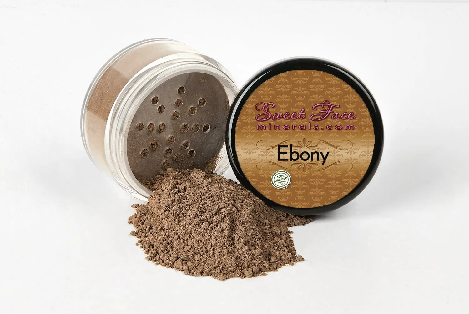 6PC Makeup Kit with Brush (Ebony), All-Natural Loose Powder, Includes Lightweight Matte Foundation, Blush, Radiant Bronzer, Translucent Primer & Finishing Powder