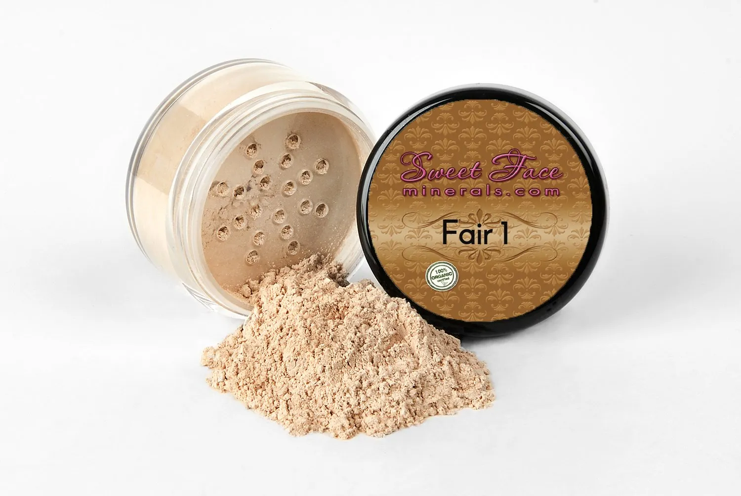 6PC Makeup Kit with Brush (Fair Shade 1), All-Natural Loose Powder, Includes Lightweight Matte Foundation, Blush, Radiant Bronzer, Translucent Primer & Finishing Powder