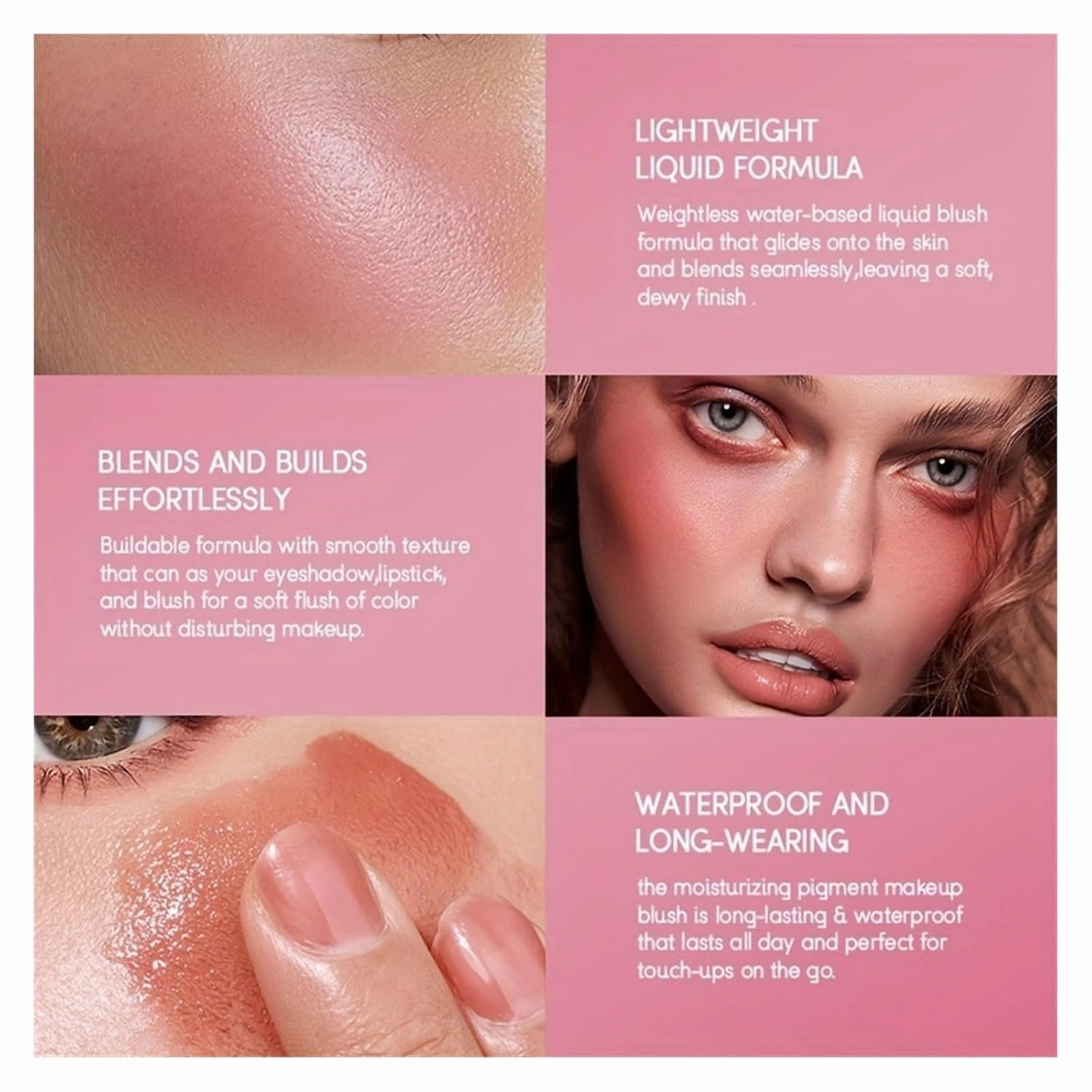 6pc 4-color Liquid Blush, Eye Shadow, Lip And Cheek Dual-use, Natural Fine Shimmering Highlight (Color : 01-6PC)