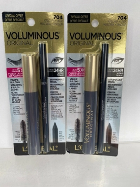 (2) L'oreal 704 Black Voluminous ORIGINAL Long Lasting Mascara & Pencil Eyeliner
