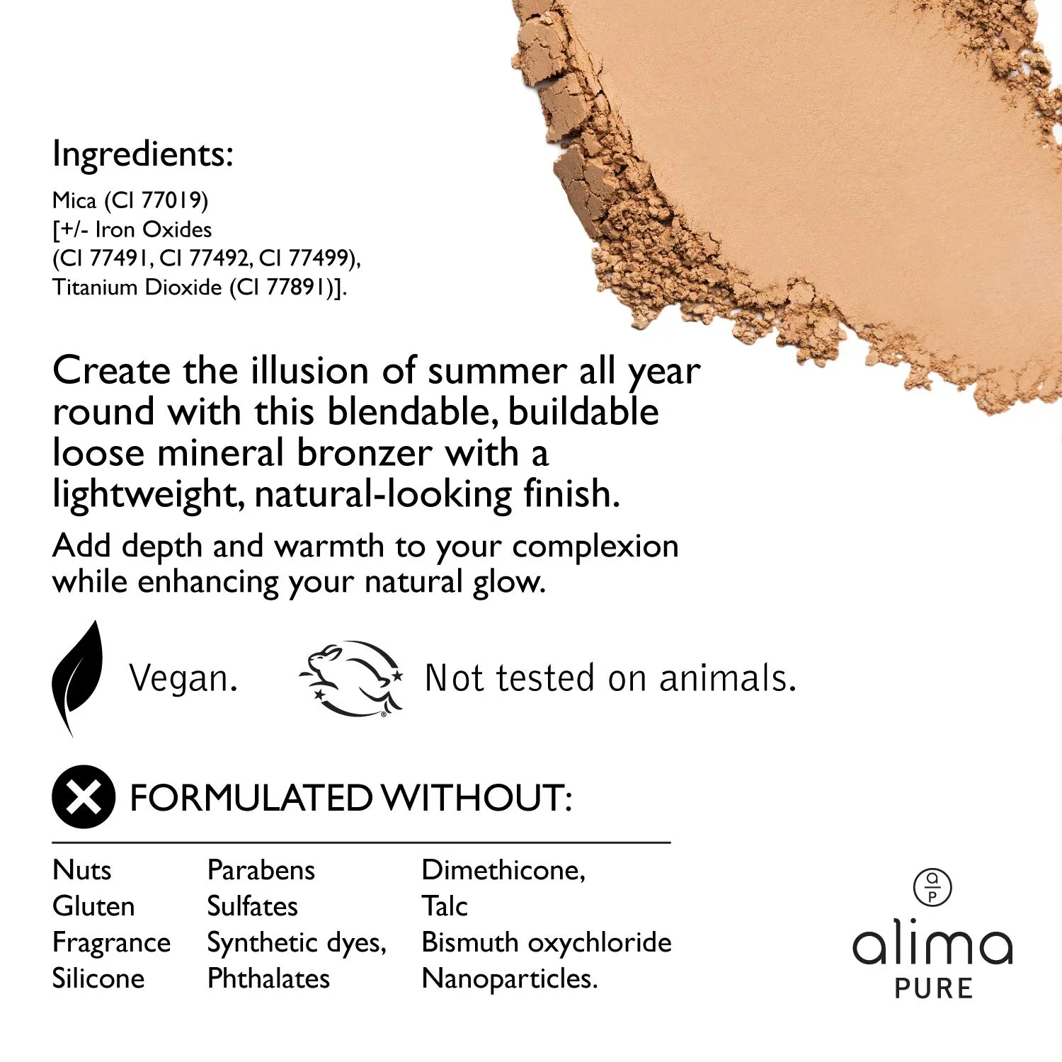 Alima Pure Matte Bronzer - Natural, Talc-Free Face Bronzing Powder in Maracaibo