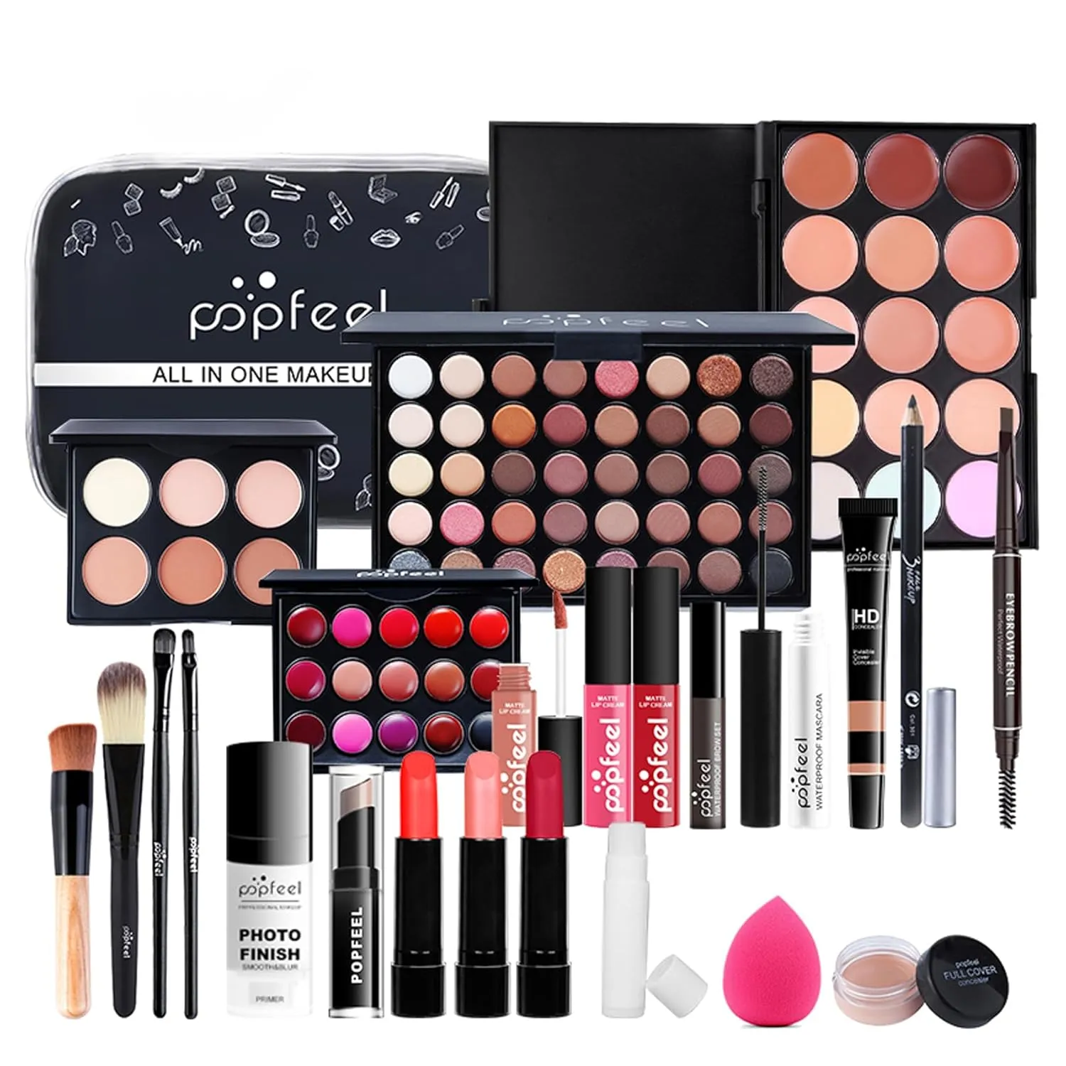 All in One Makeup Kit For Beginners, Full Makeup Kit For Teen Girls, Makeup Gift Set, Include Eyeshadows, Concealer, Cosmetic Brush, Lip Gloss, Lipstick, Powder Puff, Mascara -005