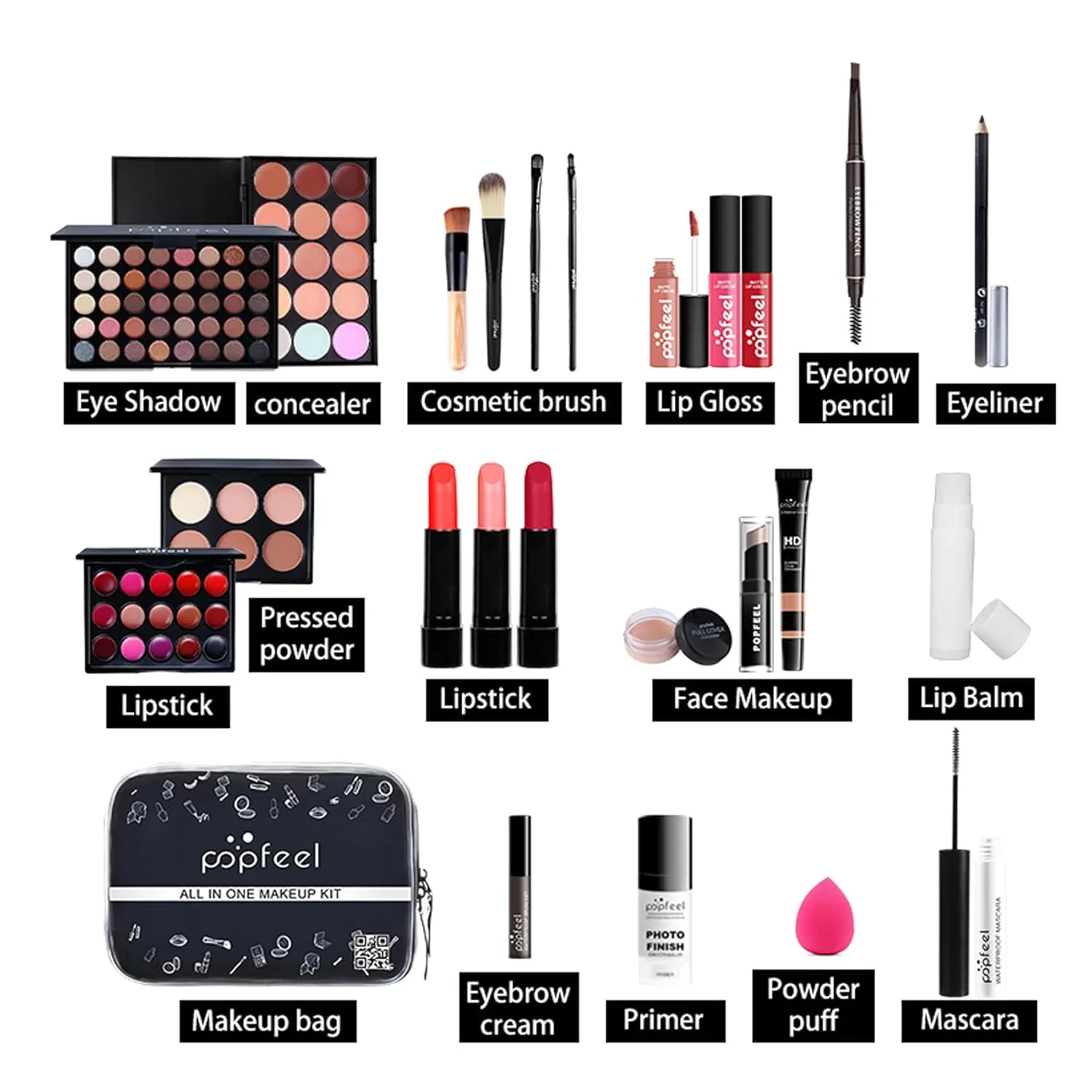 All in One Makeup Kit For Beginners, Full Makeup Kit For Teen Girls, Makeup Gift Set, Include Eyeshadows, Concealer, Cosmetic Brush, Lip Gloss, Lipstick, Powder Puff, Mascara -005