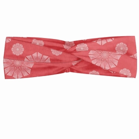 Ambesonne Abstract Headband Set of 2, Polygon Flower Geometric Rhythmic Motifs in Monochrome Tones Illustration, Knotted Elastic Hair Band Accessory for Women Everyday Use, M-L, Coral and Blush