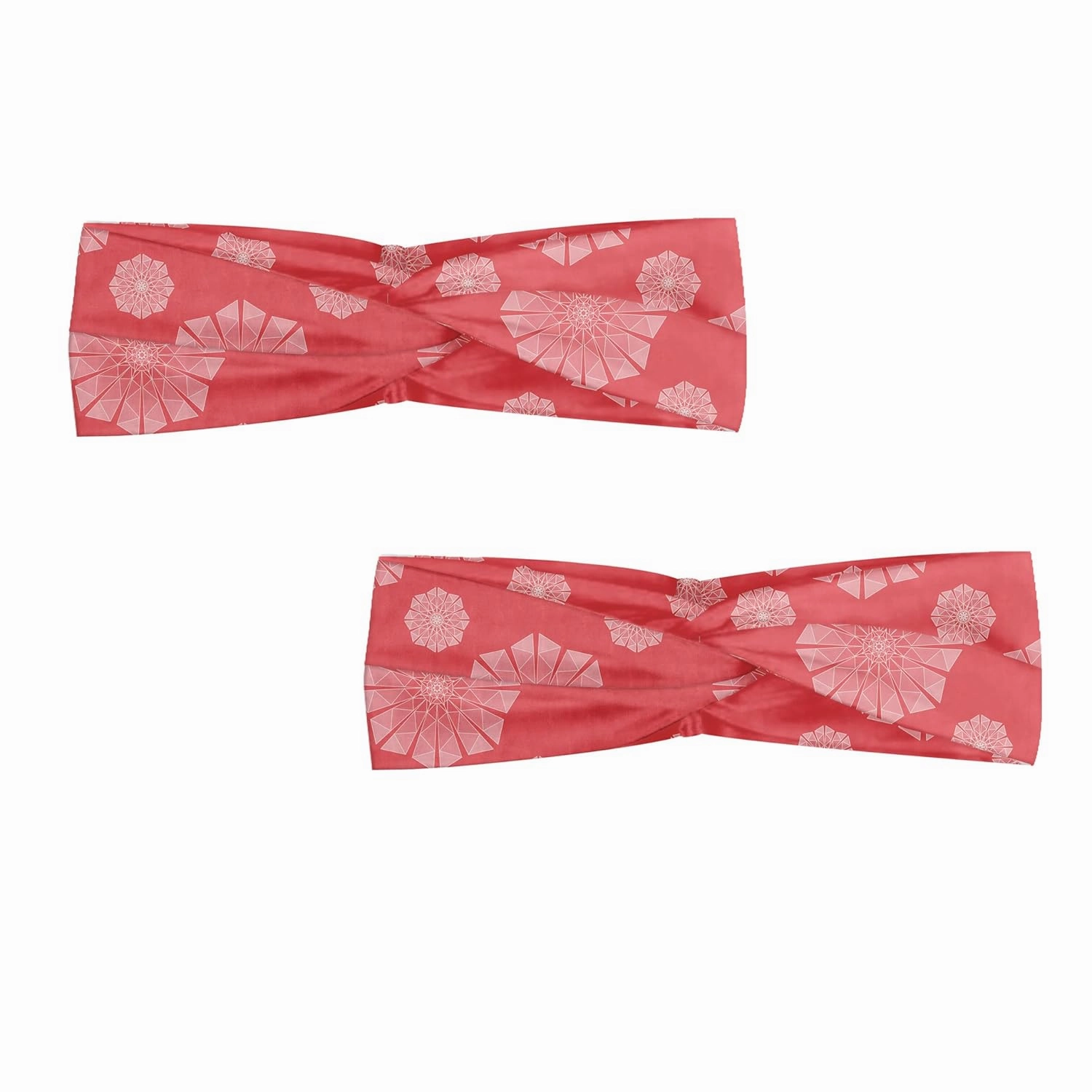 Ambesonne Abstract Headband Set of 2, Polygon Flower Geometric Rhythmic Motifs in Monochrome Tones Illustration, Knotted Elastic Hair Band Accessory for Women Everyday Use, M-L, Coral and Blush