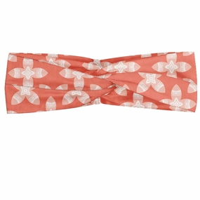 Ambesonne Abstract Headband Set of 2, Repetitive 4 Leaf Flower Shapes in Summer Pastel Tones Blossoms Print, Knotted Elastic Hair Band Accessory for Women Everyday Use, M-L, Coral Blush and White