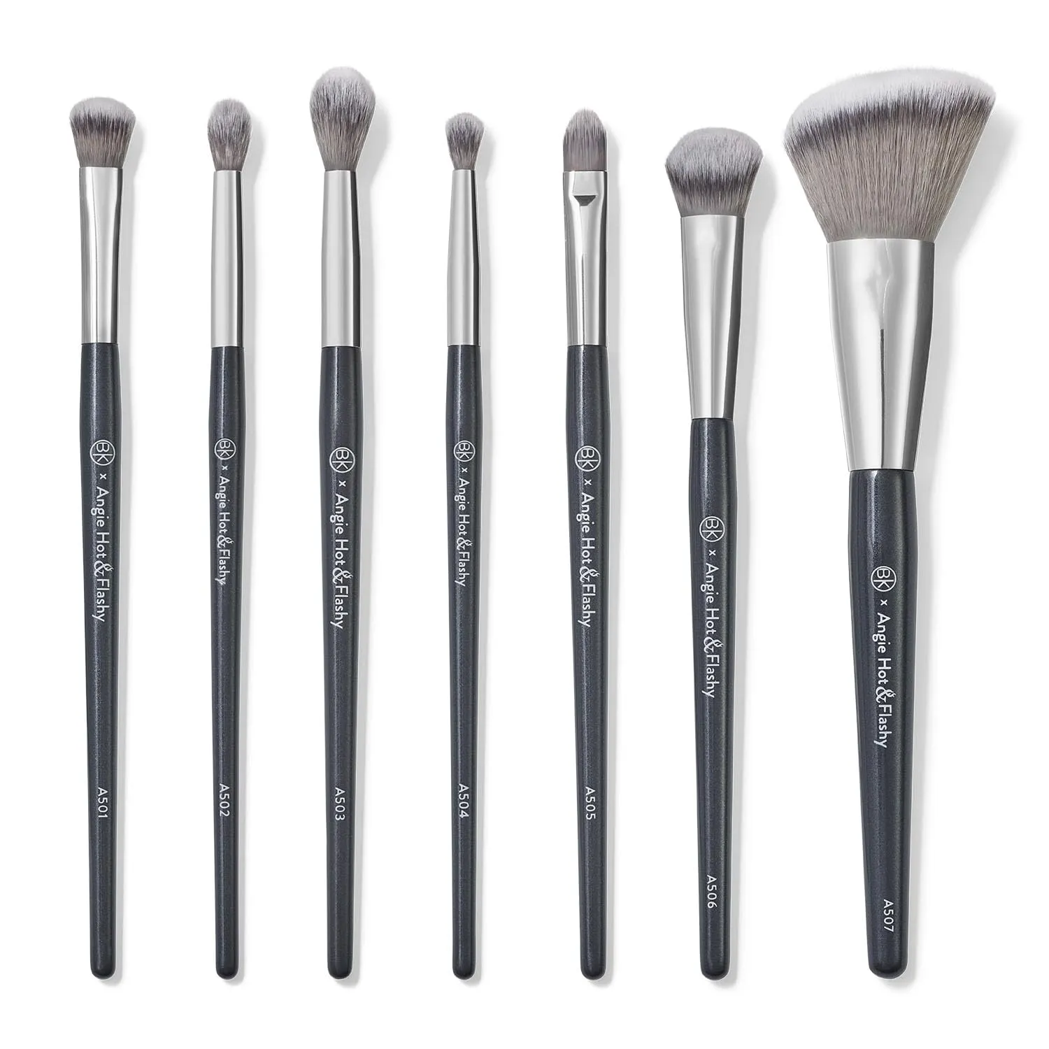 ANGIE HOT & FLASHY Brush Set (7PC) - Foundation Makeup Brushes - Brush for Liquid or Cream Foundations - Under-Eye Concealer | Bronzer, Blush & Highlighter Makeup Brush, Black