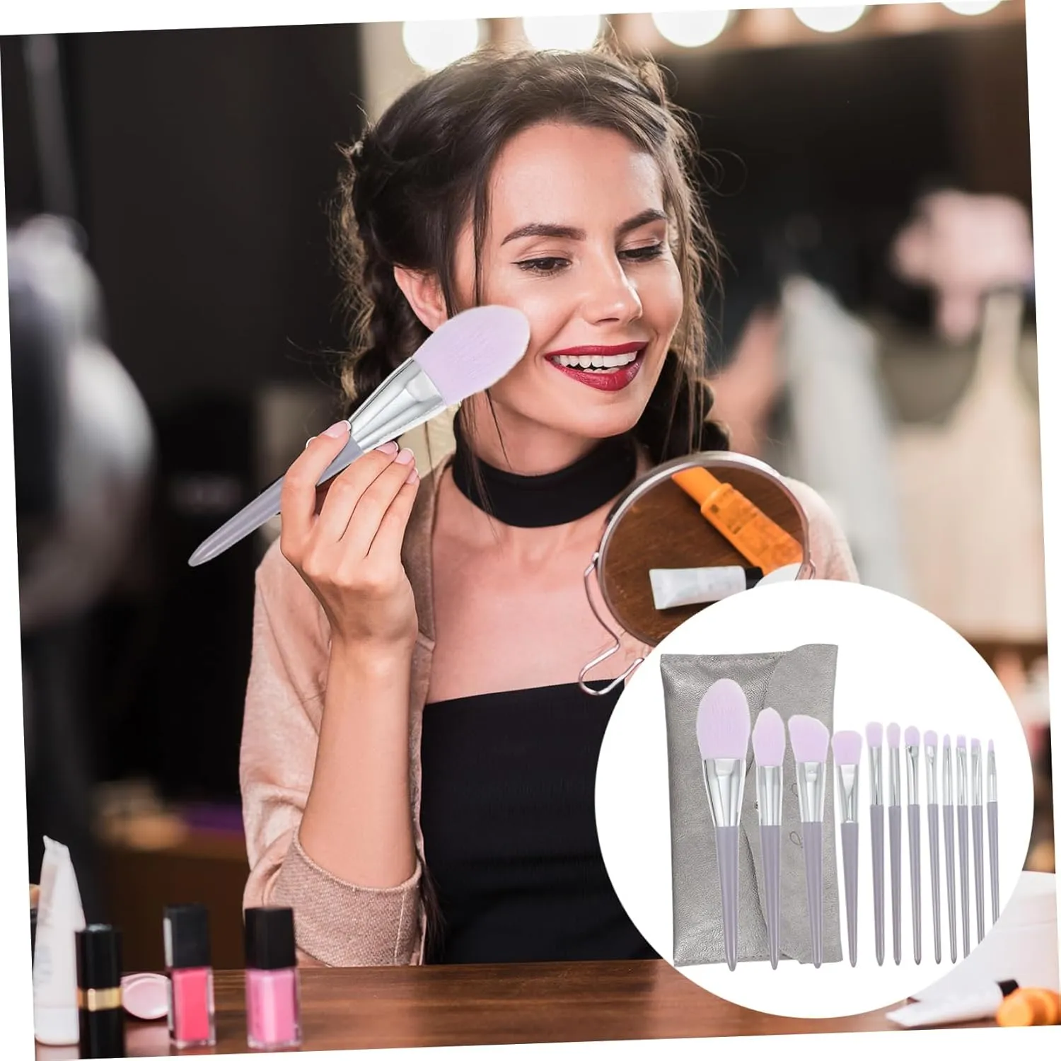 Angoily 12pcs Makeup Brush Set Case Women's Blush Brush Fluffy Blush Loose Powder Brush Foundation Brush Eyeshadow Brush Eyebrow Brush -in-one Makeup Kit