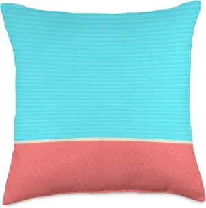 Aqua Stripe & Coral Dot Pattern – Cute Colorblock Look Throw Pillow