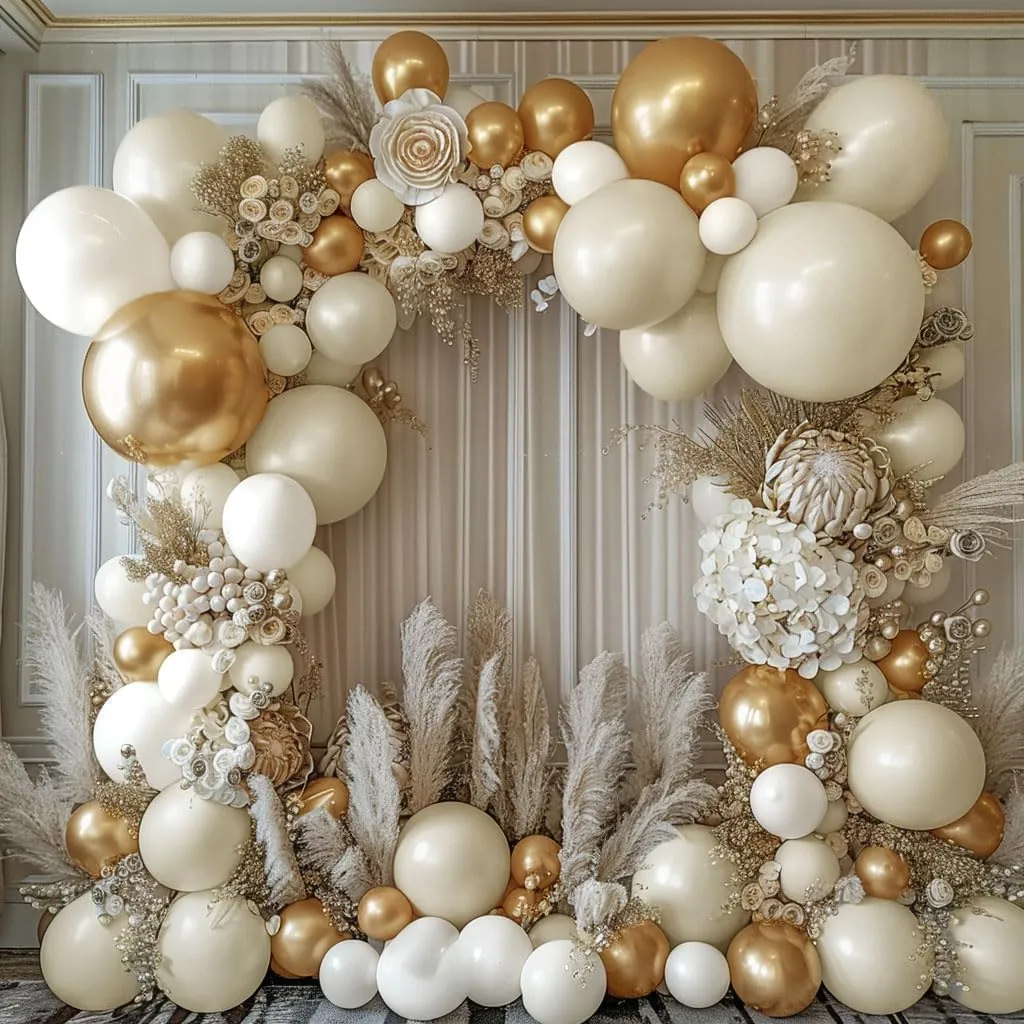 Beige Gold Balloons - Double Stuffed Sand White Balloon Garland Pearl White Cream Balloons Metallic Gold Balloon Arch Kit for Wedding Baby Shower Bridal Shower Birthday Anniversary Boho Decoration