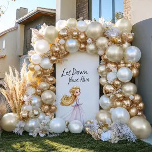 Beige Gold Balloons - Double Stuffed Sand White Balloon Garland Pearl White Cream Balloons Metallic Gold Balloon Arch Kit for Wedding Baby Shower Bridal Shower Birthday Anniversary Boho Decoration