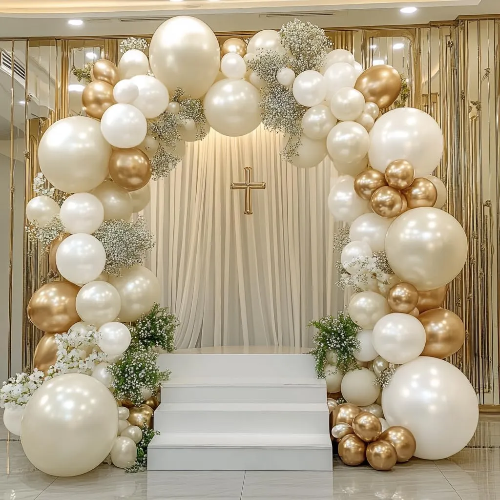 Beige Gold Balloons - Double Stuffed Sand White Balloon Garland Pearl White Cream Balloons Metallic Gold Balloon Arch Kit for Wedding Baby Shower Bridal Shower Birthday Anniversary Boho Decoration