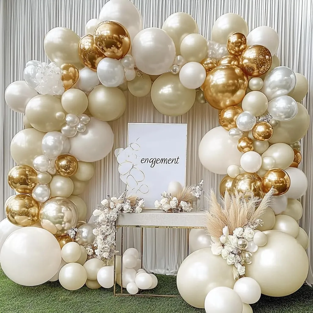Beige Gold Balloons - Double Stuffed Sand White Balloon Garland Pearl White Cream Balloons Metallic Gold Balloon Arch Kit for Wedding Baby Shower Bridal Shower Birthday Anniversary Boho Decoration