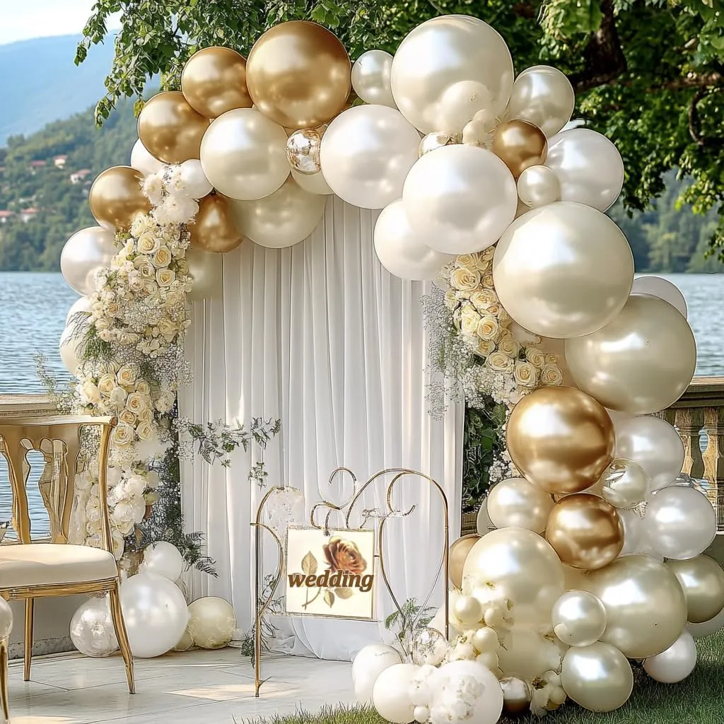 Beige Gold Balloons - Double Stuffed Sand White Balloon Garland Pearl White Cream Balloons Metallic Gold Balloon Arch Kit for Wedding Baby Shower Bridal Shower Birthday Anniversary Boho Decoration