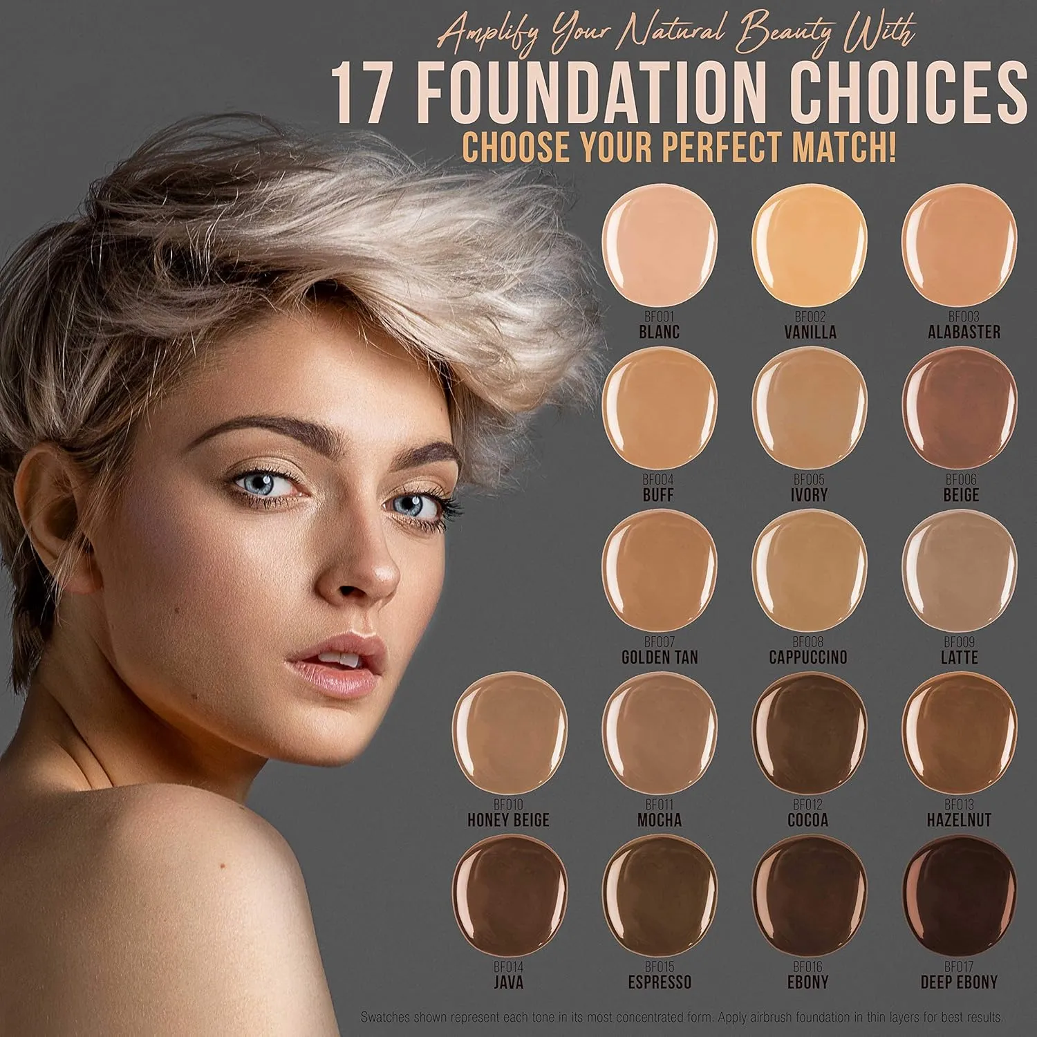 Belloccio Airbrush Cosmetic Makeup System with a MASTER SET of All 17 Foundation Shades plus Blush, Shimmer and Bronzer All in 1/2 oz bottles