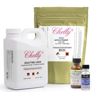 Chelly Sculpting Powder Professional Nail System Clear Blush Pink Medium 16 oz   Liquid monomer 16oz   Acid-Free Primer XTRABOND for Acrylic & UV Gels 1 oz 30ml Nail