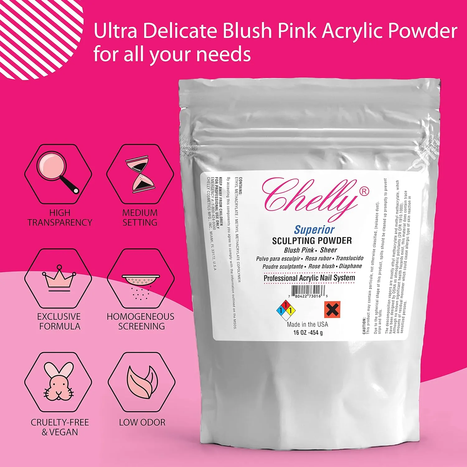 Chelly Superior VALUE PACK Sculpting Powder Professional Acrylic Nail System 16 oz   Acrylic Liquid monomer 16oz   Acid-Free Primer XTRABOND for Acrylic & UV Gels 1 oz 30ml Nail (Blush Pink)