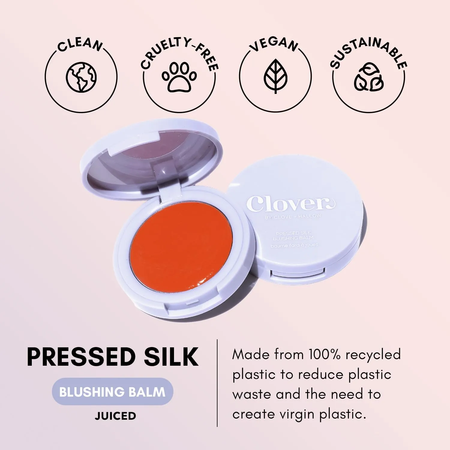 Clover Pressed Silk Blushing Balm | Natural Looking Blush, Glowing Skin, Easy to Blend | Cruelty-Free & Vegan Cream Blush For Cheeks (Juiced)