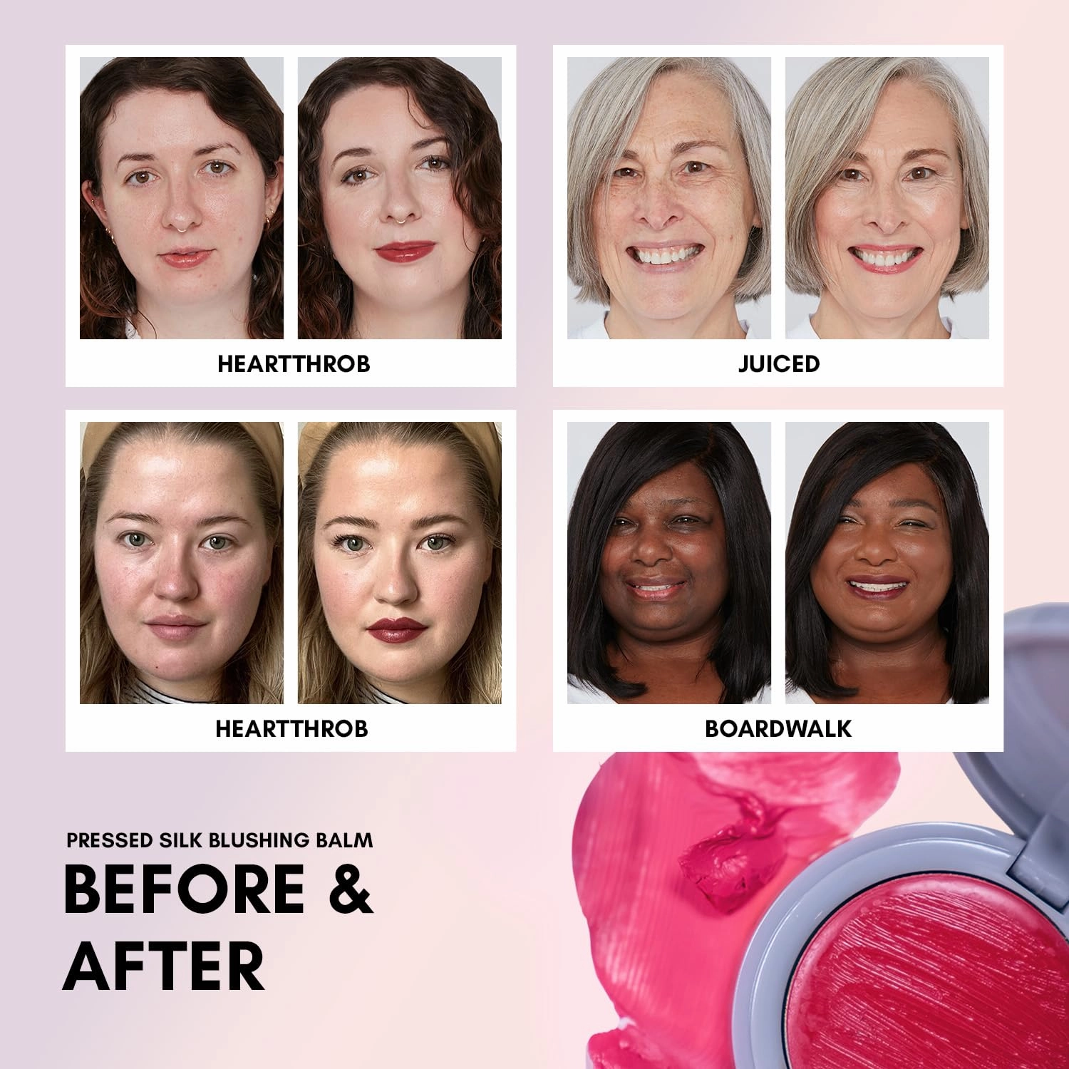 Clover Pressed Silk Blushing Balm | Natural Looking Blush, Glowing Skin, Easy to Blend | Cruelty-Free & Vegan Cream Blush For Cheeks (Heartthrob)