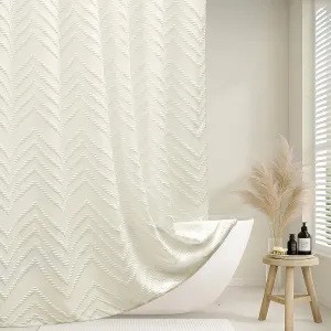 Cream Shower Curtain Boho Farmhouse Shower Curtain 72 x 72 Tufted Chevron Textured Minimalist Shower Curtains for Bathroom