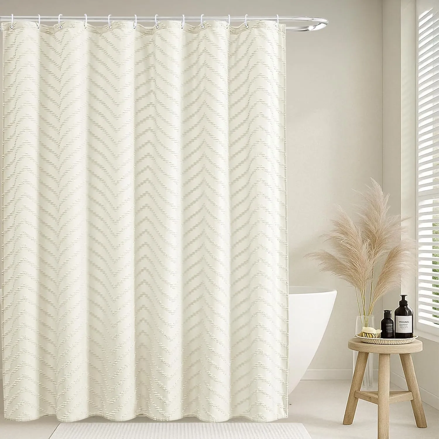 Cream Shower Curtain Boho Farmhouse Shower Curtain 72 x 72 Tufted Chevron Textured Minimalist Shower Curtains for Bathroom