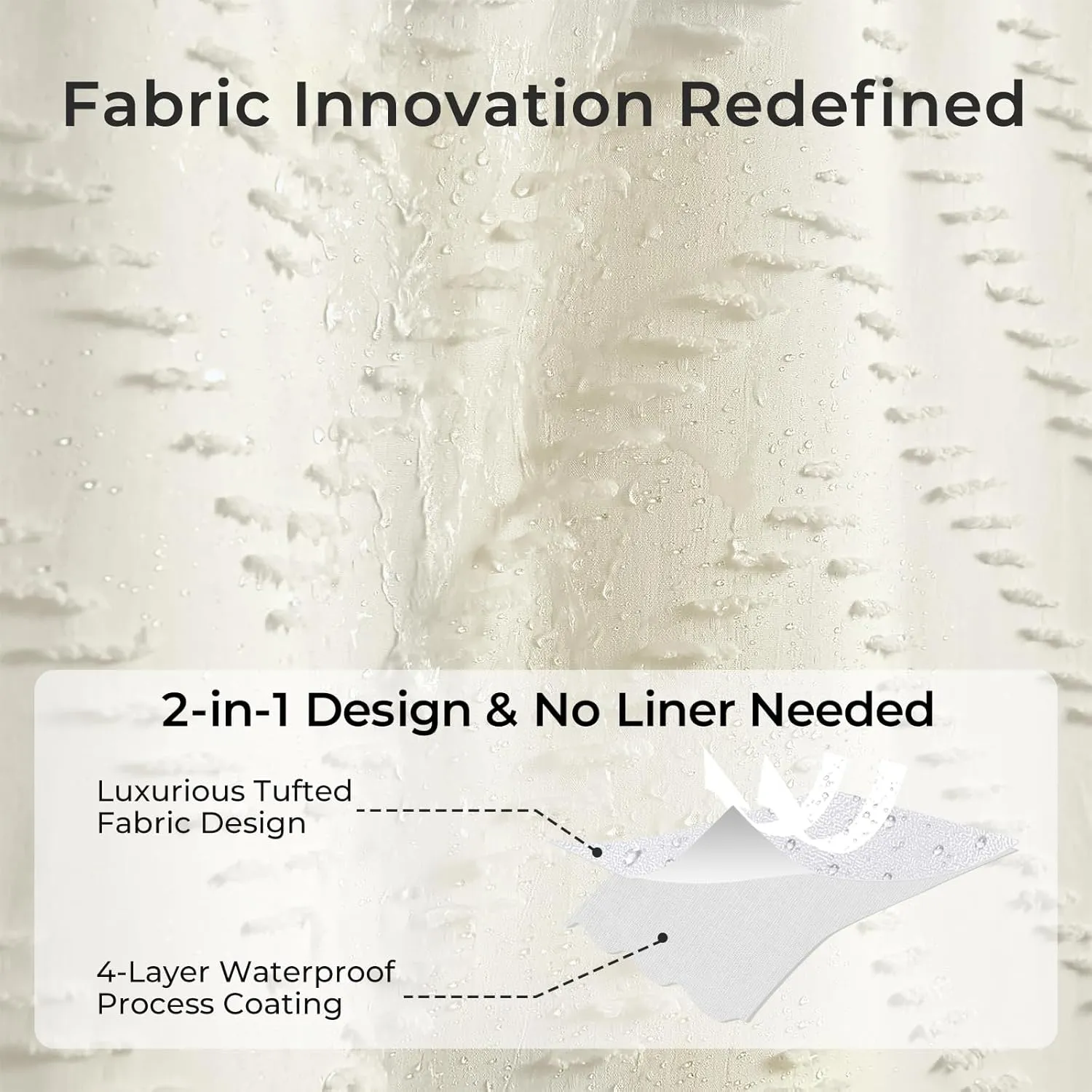 Cream Shower Curtain Boho Farmhouse Shower Curtain 72 x 72 Tufted Chevron Textured Minimalist Shower Curtains for Bathroom