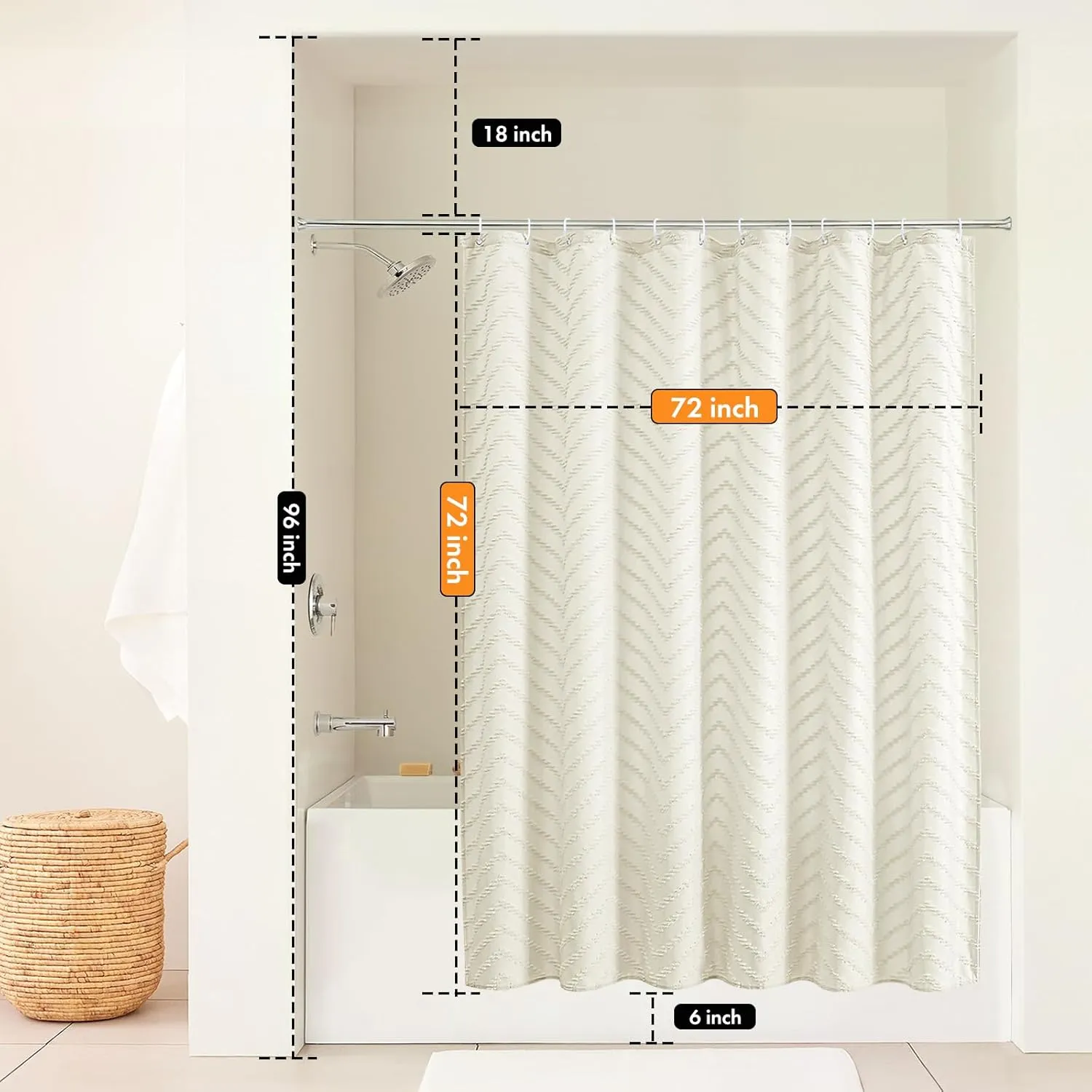 Cream Shower Curtain Boho Farmhouse Shower Curtain 72 x 72 Tufted Chevron Textured Minimalist Shower Curtains for Bathroom