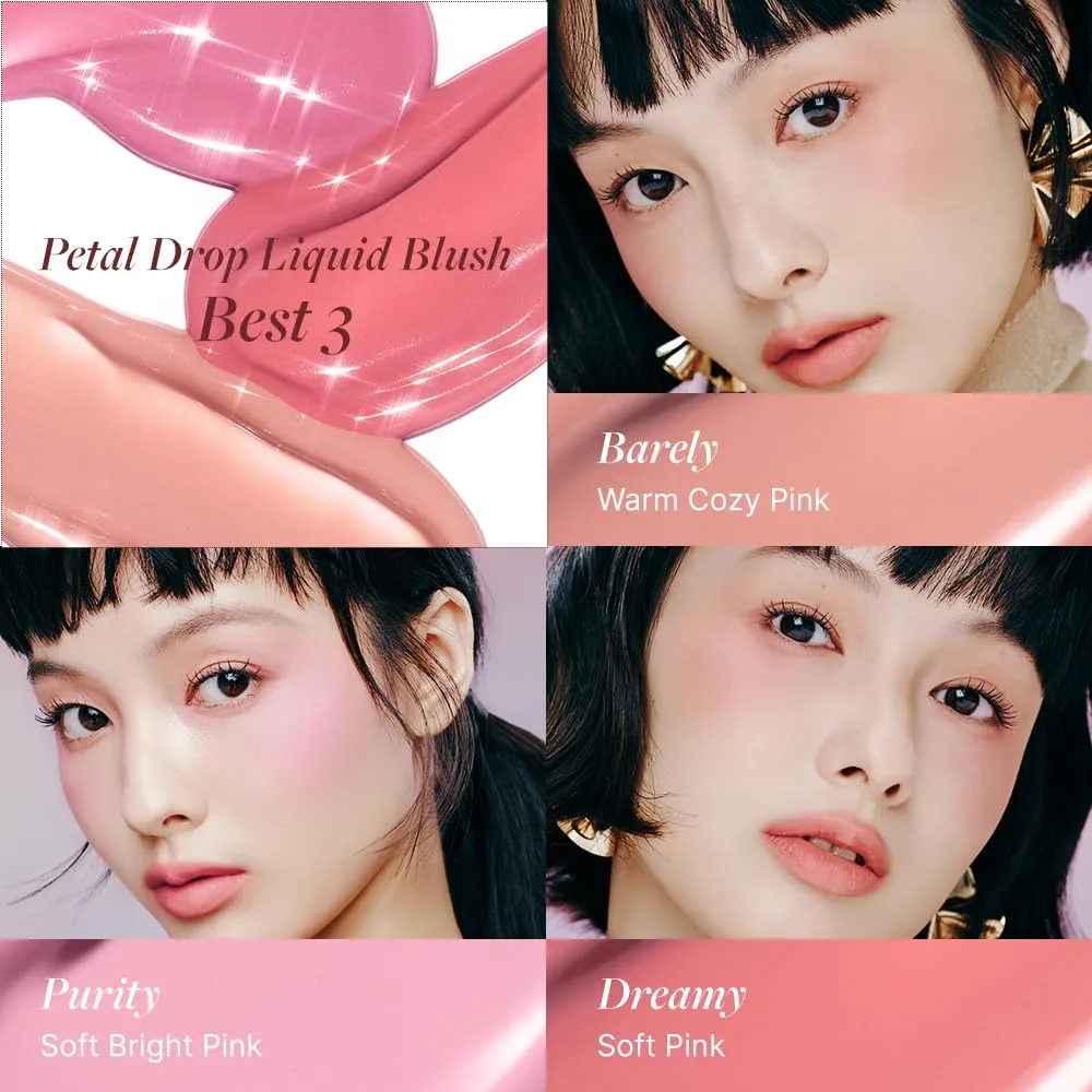 DEAR DAHLIA Petal Drop Liquid Blush – Multi-Use, High-Pigment, Lightweight & Long-Lasting, Dewy Finish, Vegan & Cruelty-Free, for Sensitive Skin, 4g – DREAMY