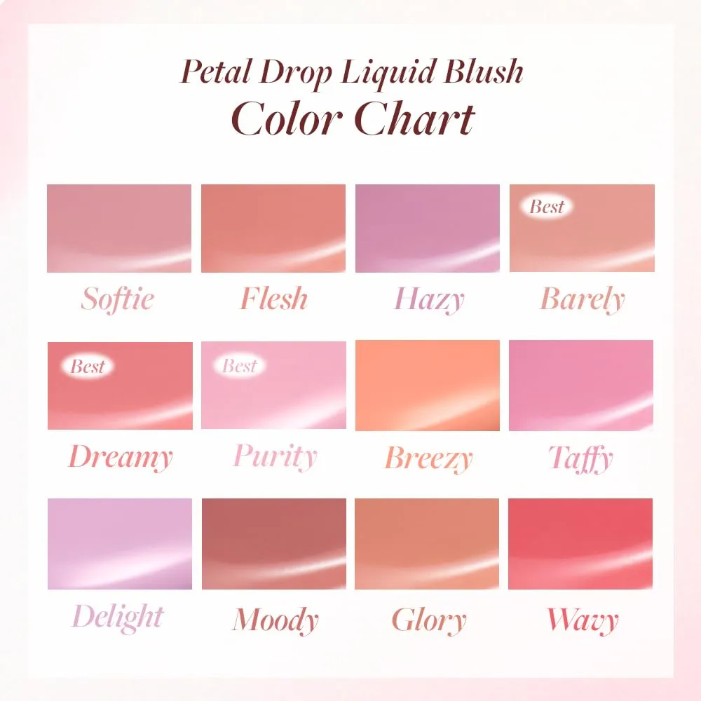 DEAR DAHLIA Petal Drop Liquid Blush – Multi-Use, High-Pigment, Lightweight & Long-Lasting, Dewy Finish, Vegan & Cruelty-Free, for Sensitive Skin, 4g – DREAMY