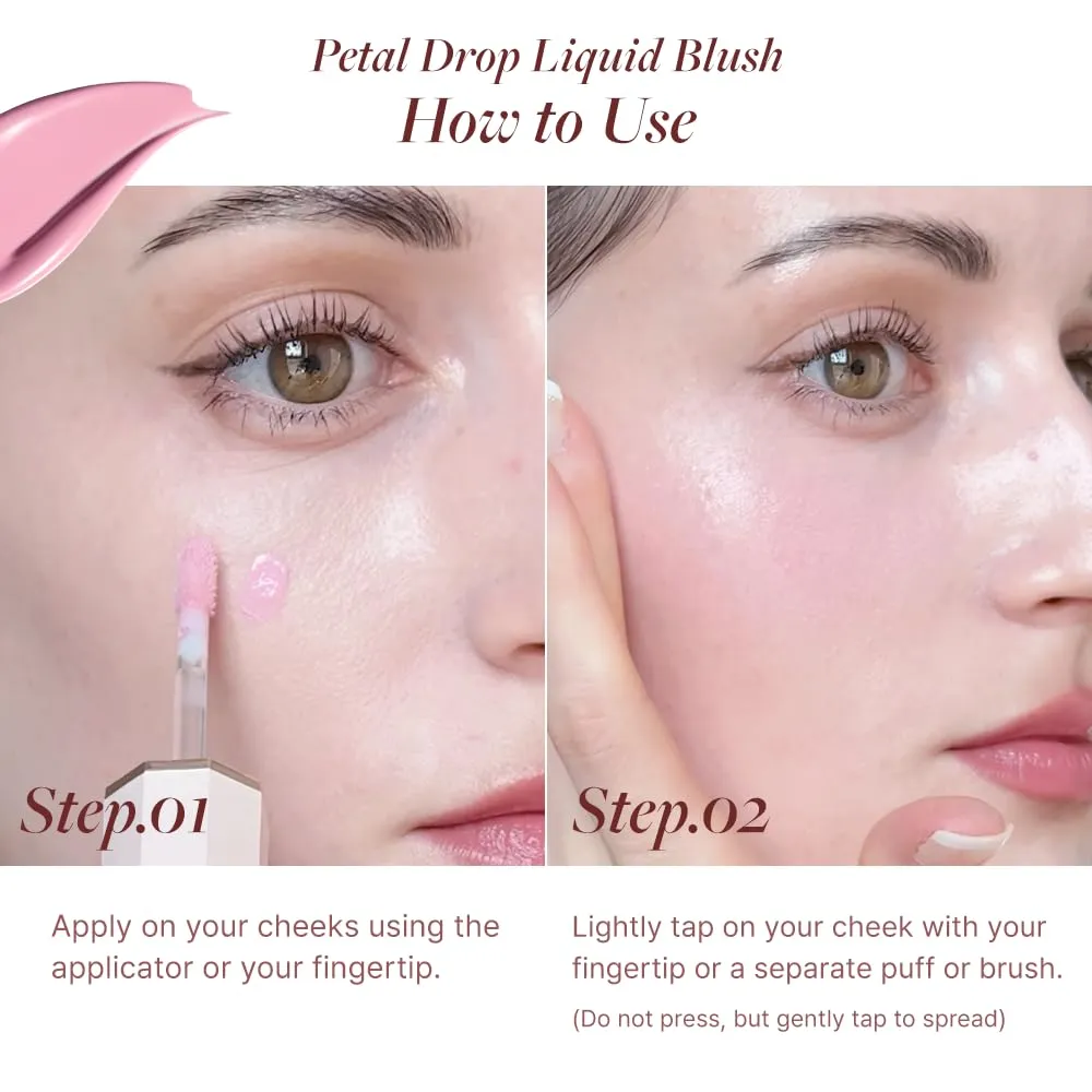 DEAR DAHLIA Petal Drop Liquid Blush – Multi-Use, High-Pigment, Lightweight & Long-Lasting, Dewy Finish, Vegan & Cruelty-Free, for Sensitive Skin, 4g – DREAMY