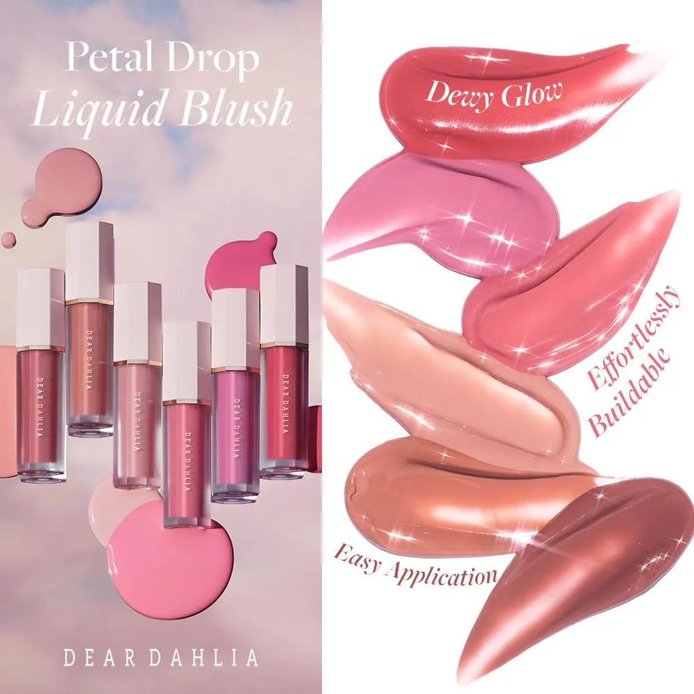 DEAR DAHLIA Petal Drop Liquid Blush – Multi-Use, High-Pigment, Lightweight & Long-Lasting, Dewy Finish, Vegan & Cruelty-Free, for Sensitive Skin, 4g – DREAMY