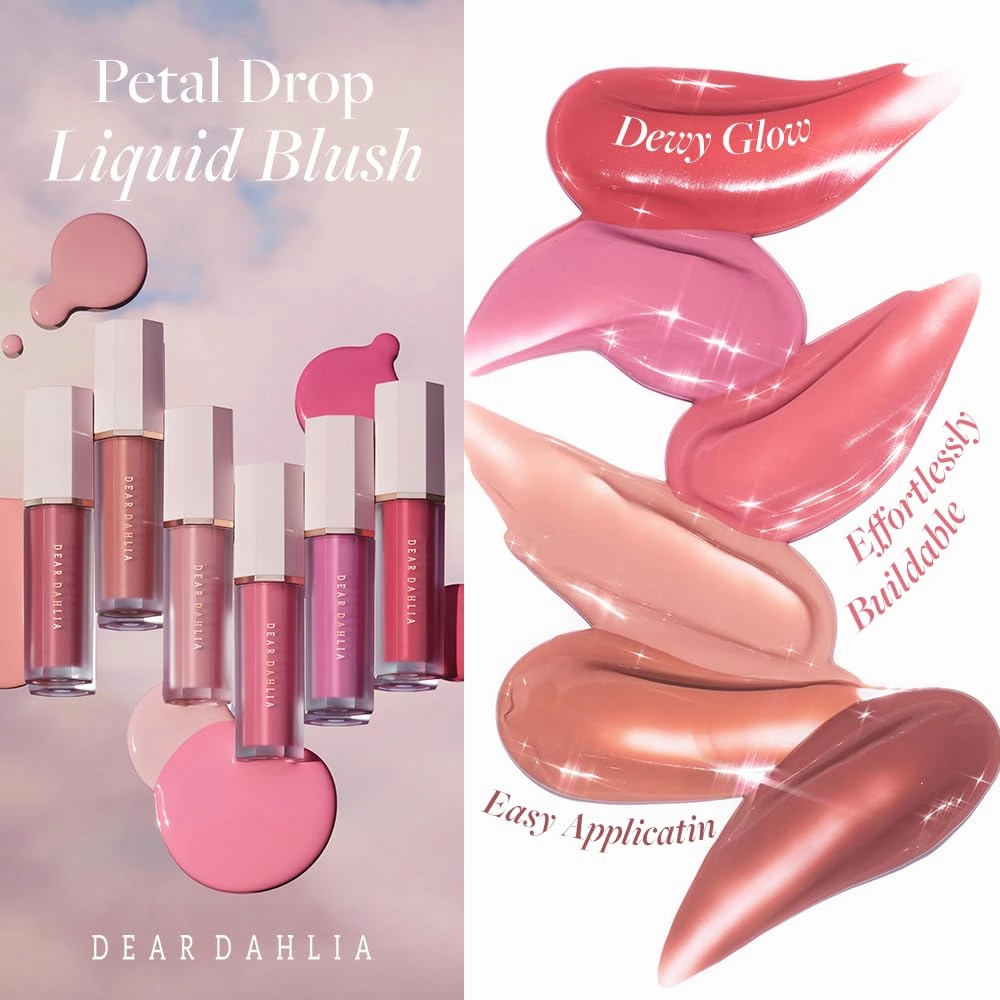 DEAR DAHLIA Petal Drop Liquid Blush – Multi-Use, High-Pigment, Lightweight & Long-Lasting, Dewy Finish, Vegan & Cruelty-Free, for Sensitive Skin, 4g – MOODY