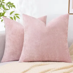 decorUhome Couch Throw Pillow Covers 24X24 Set of 2, Decorative Soft Neutral Chenille Solid Dyed Square Pillow Covers for Sofa Bed Living Room, Blush Pink